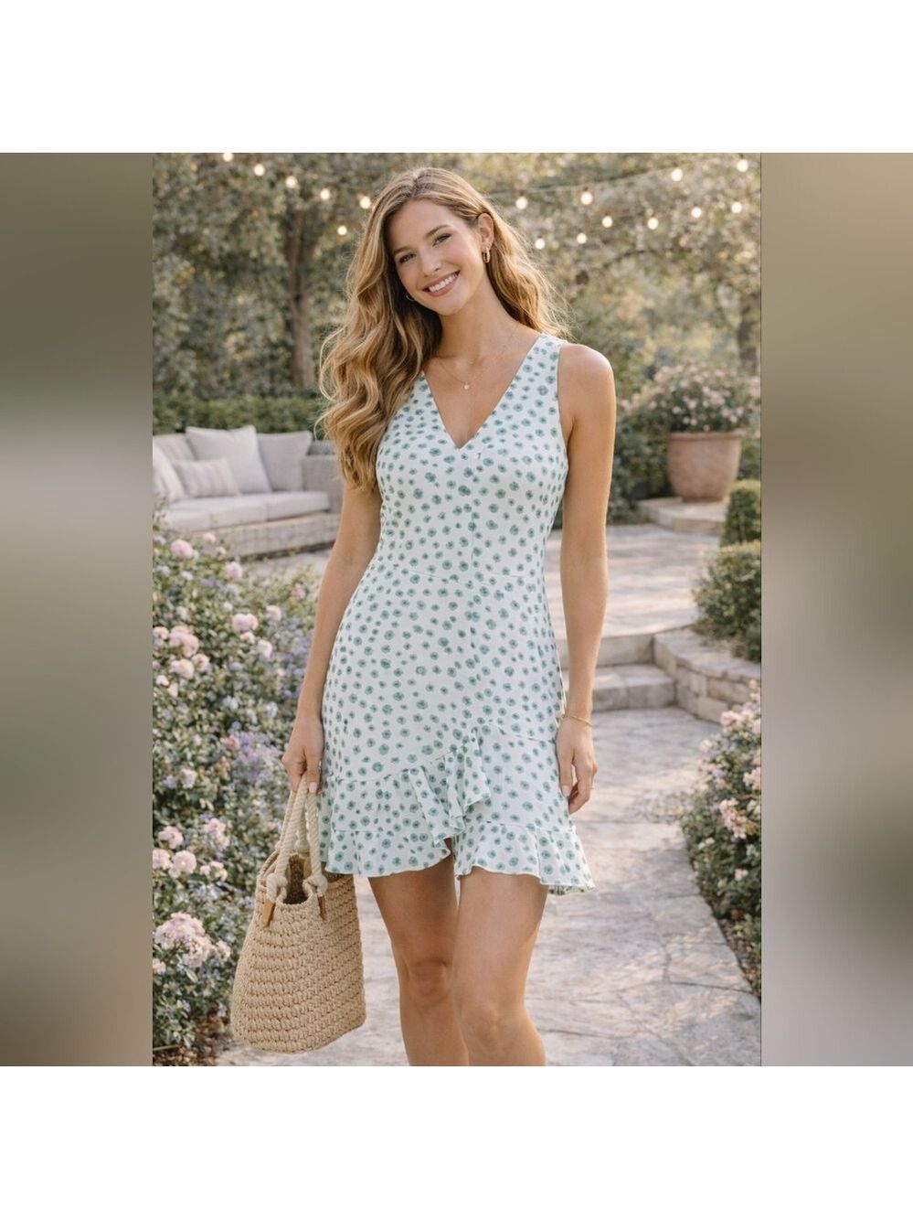 NWT Rebecca Taylor Emerald Daisy Print Ruffle Hem Dress Size 4 100% Cotton